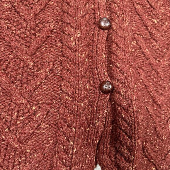 J McLaughlin Cable Knit Cardigan Sweater Chunky Size M Cashmere Silk Rust Red - Picture 2 of 6